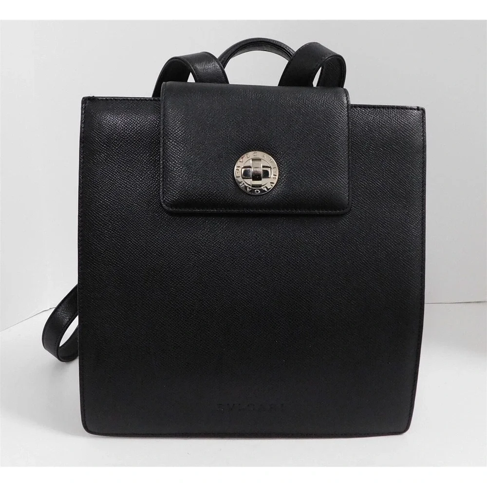 Bvlgari Black Textured Leather‎ Backpack Bag Italy